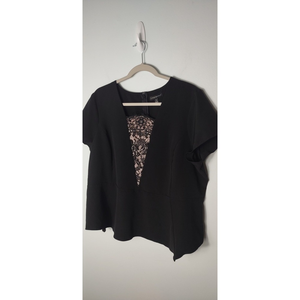 Lane Bryant Black Lace Inset Peplum Blouse 20• Coquette Goth Romantic Workwear